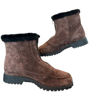 Propet Oslo Brown Suede Faux Fur Front Zip Ankle Snow Boot Shoes Womens Size 8 M